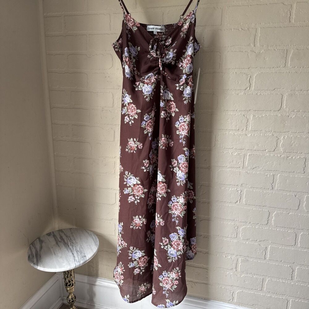Almost famous Floral Dress Cinched Chest & Tie XL Maxi Style NEW
